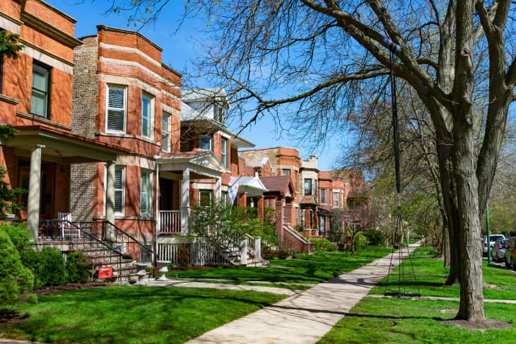 Row of Old Homes with Grass in the North Center Neighborhood of Chicago