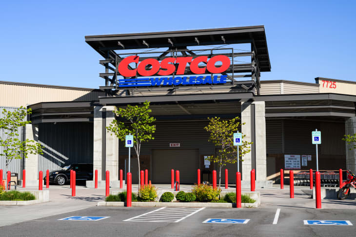 Redmond, WA, USA - May 16, 2021; Entrance to Costco Wholesale store before opening hours with no people in Redmond Washington State