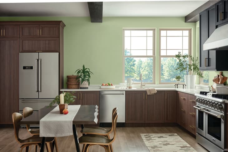 Kitchen featuring PPG's COTY of the Year, Olive Sprig, a lighter green shade
