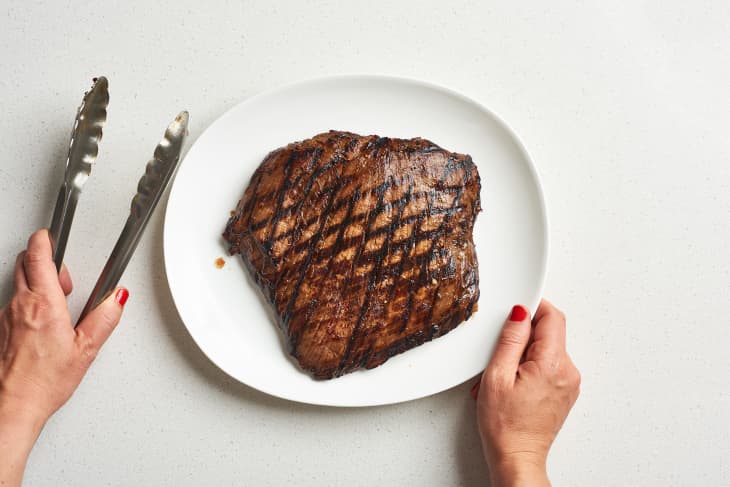 Grilled steak on a platter