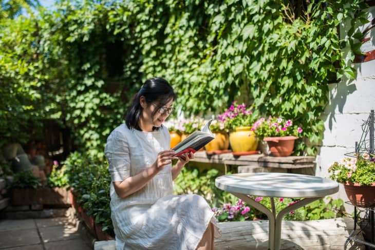 Asian Woman reading book on summer days