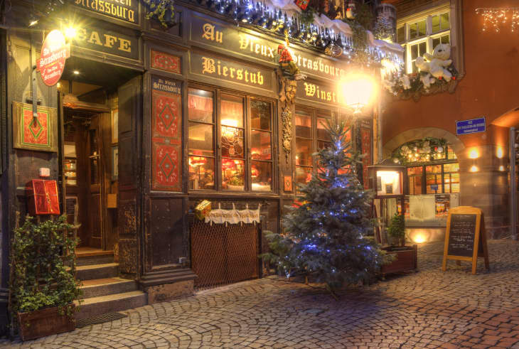 a storefront in strausburg france during the holidays