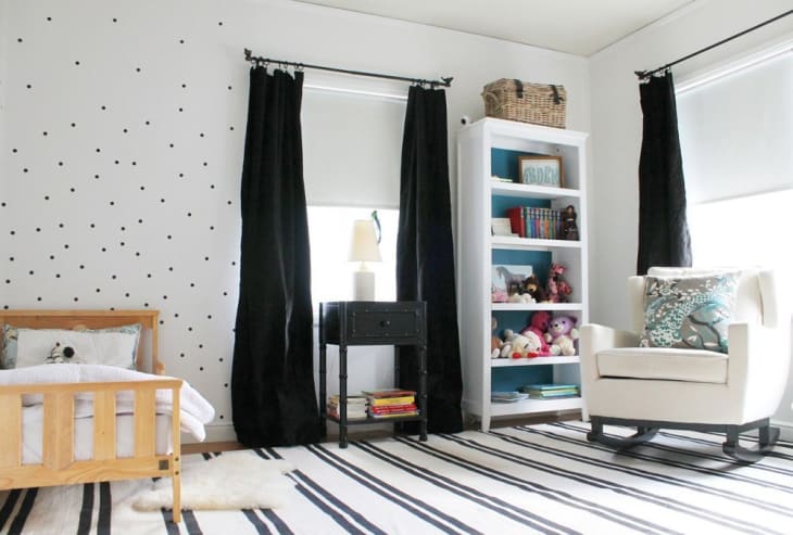 In a black room with white curtains sale