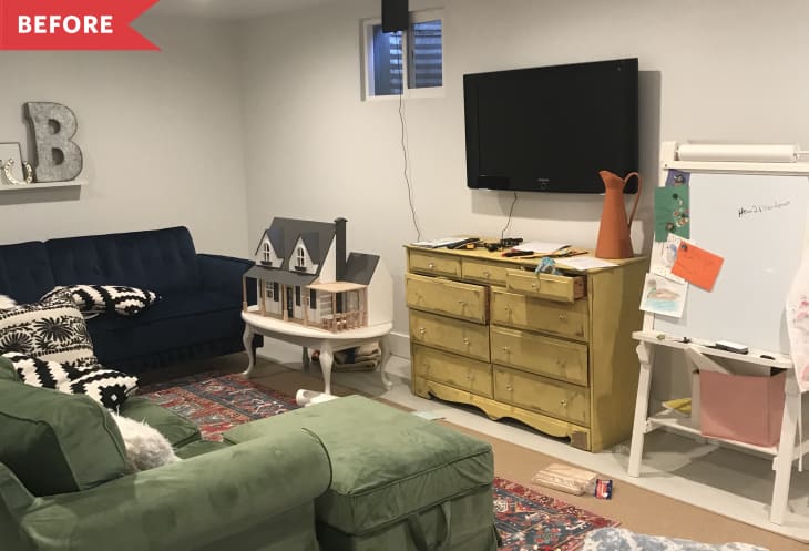 Before: Toy-filled basement