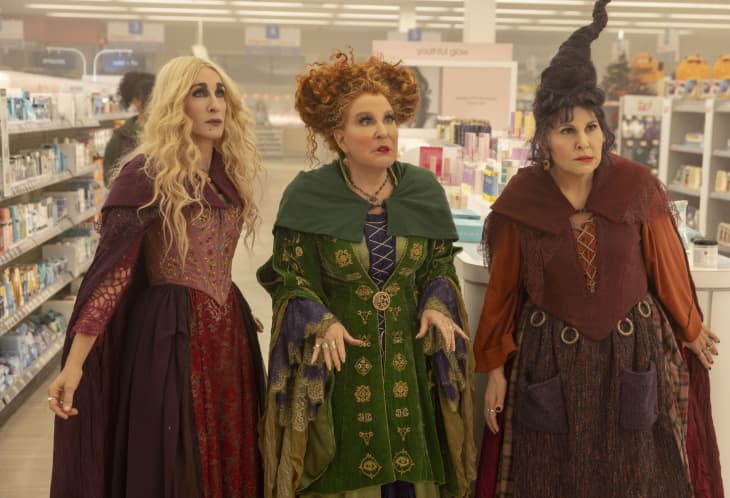 Hocus Pocus 2 still: the Sanderson sisters in a pharmacy