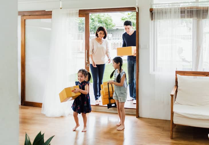 family shopping with packages