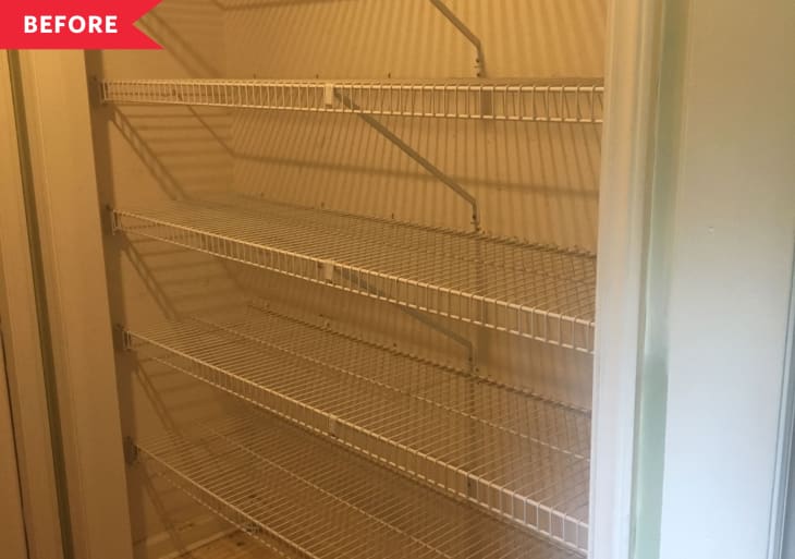 Before: pantry with wire shelving