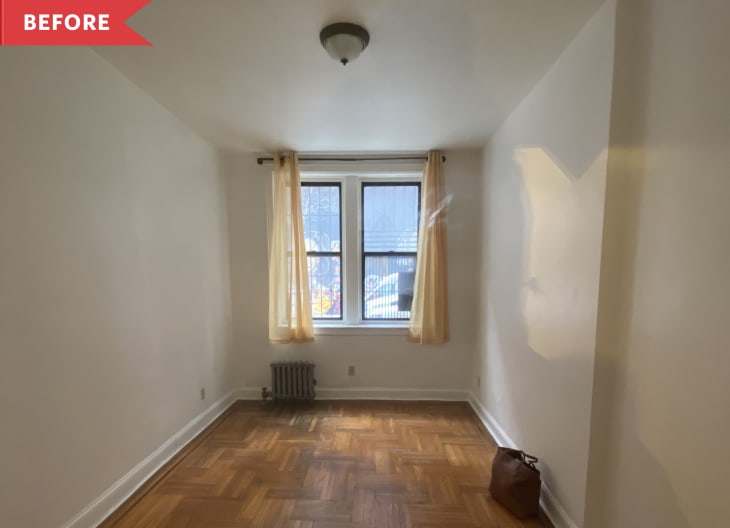 Before: Small apartment with wooden floors