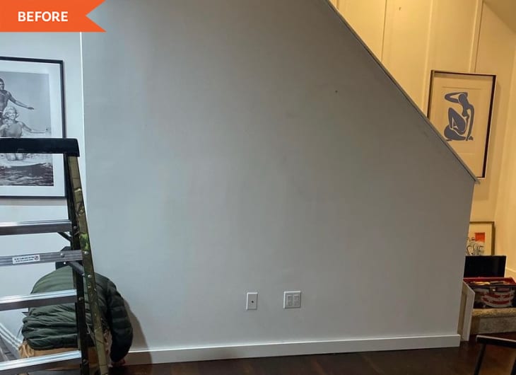 Before: plain white wall on side of stairs