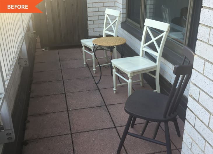 Before: Mismatched chairs on balcony