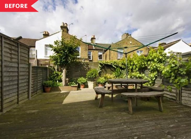 Before: Algae-covered deck with old fences