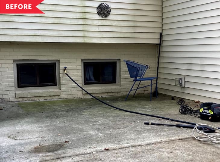 Before: Dirty, empty concrete patio