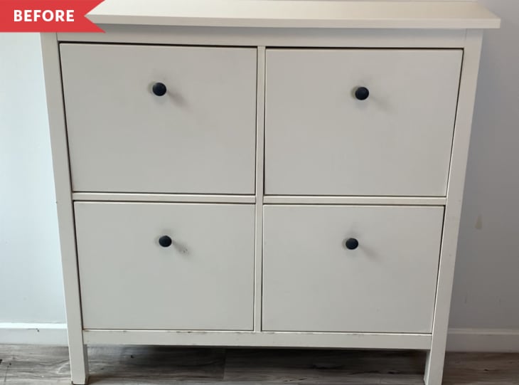 Before: White IKEA Hemnes with basic round pulls