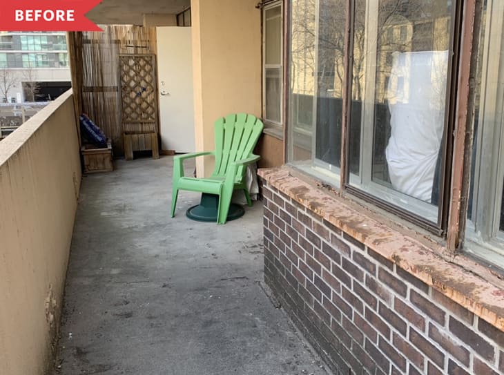 Before: empty patio with one chair