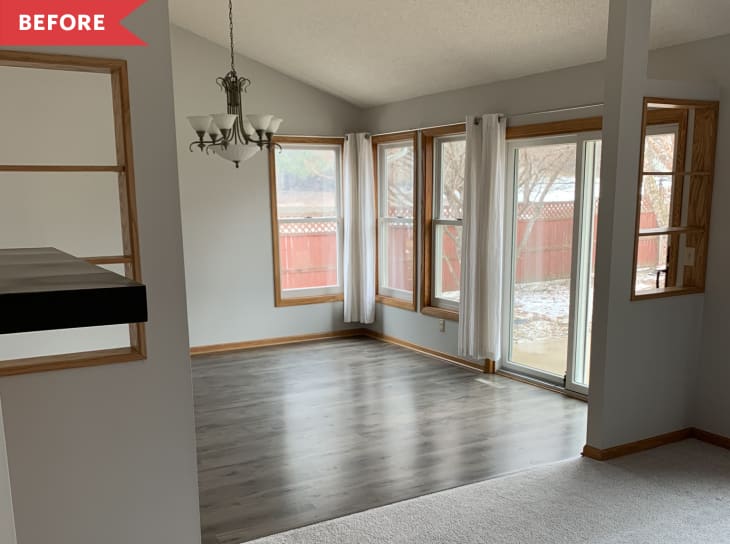 Before: Dining room and living room with half-walls between them