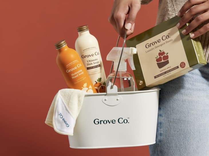 basket of fall-themed cleaning products