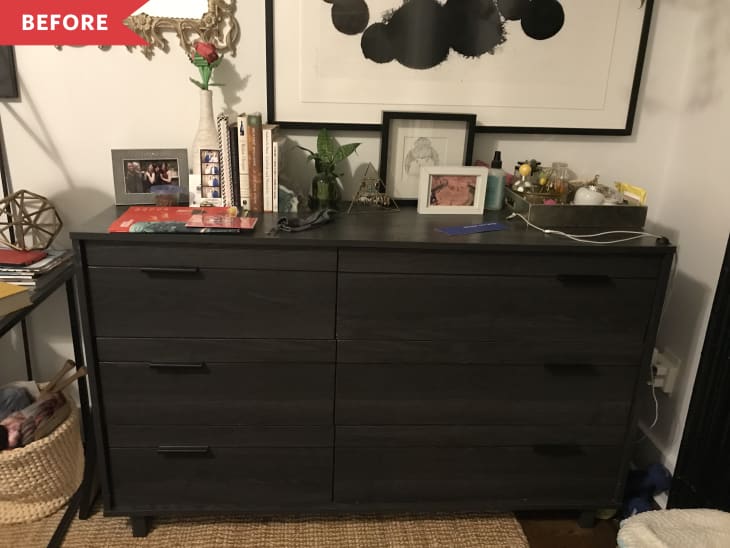 Before: Dark brown-black wood dresser
