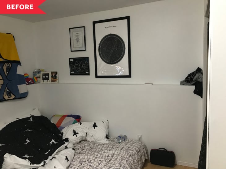 Before: Dim all-white bedroom