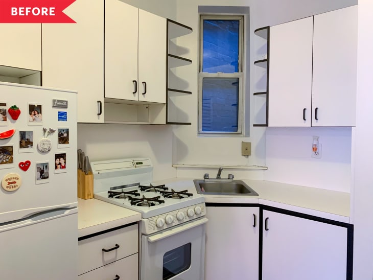 Before: Plain white rental kitchen