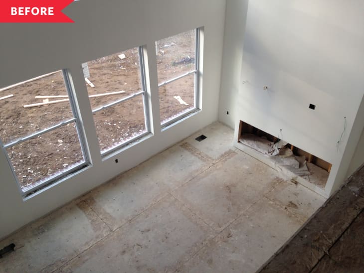 Before: empty two-story living room