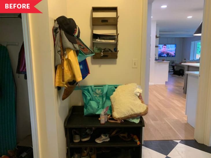 Before: Drop station for shoes, coats, and bags just off the kitchen