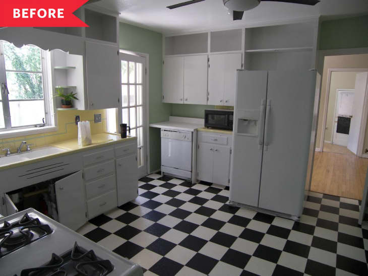 kitchen before renovation checkered floors