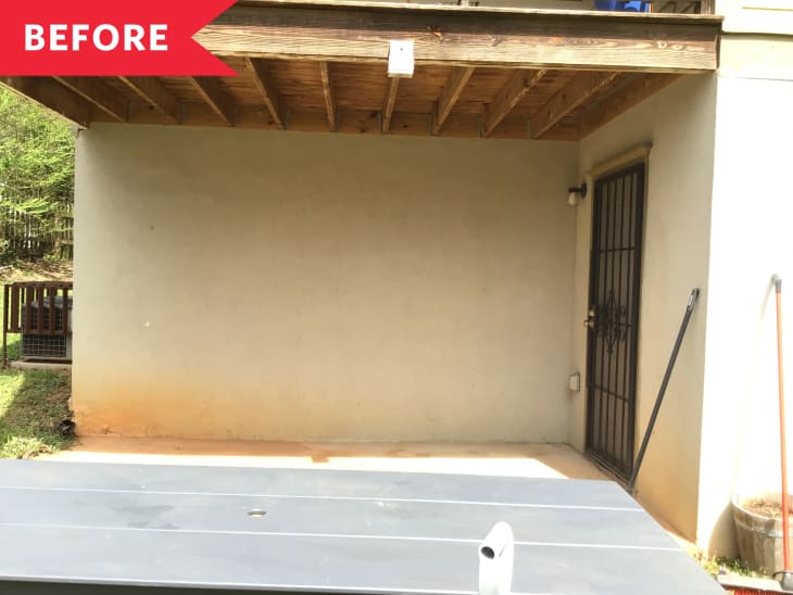 outdoor patio blank beige wall no seating