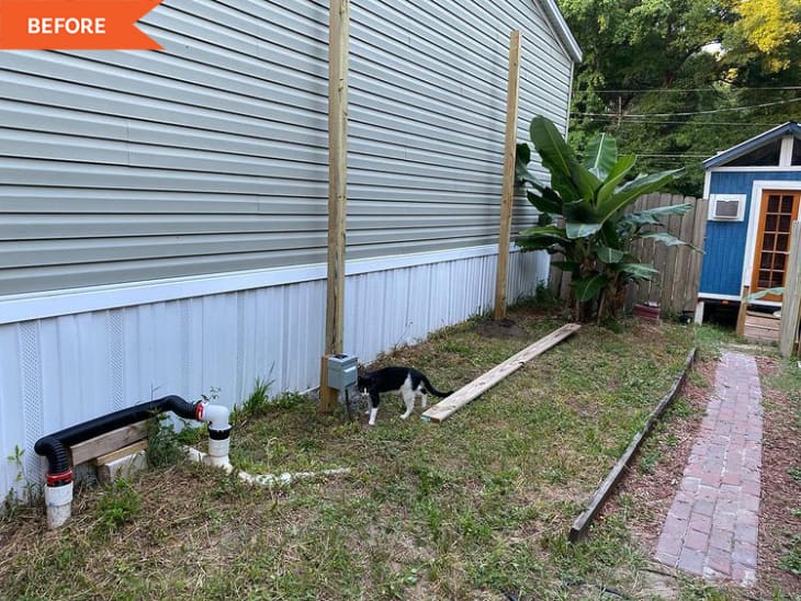 Before: empty outdoor space by side of house