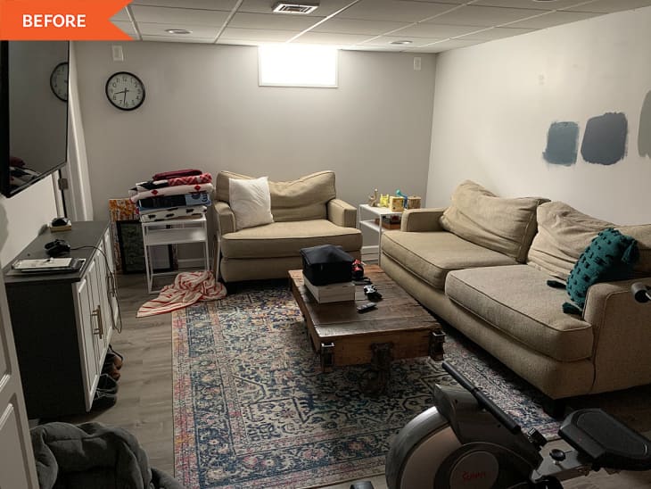 Before: gray walls with couch and chair