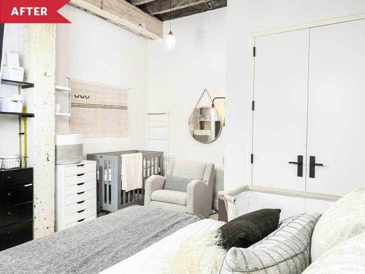After: Nursery tucked in corner of master bedroom