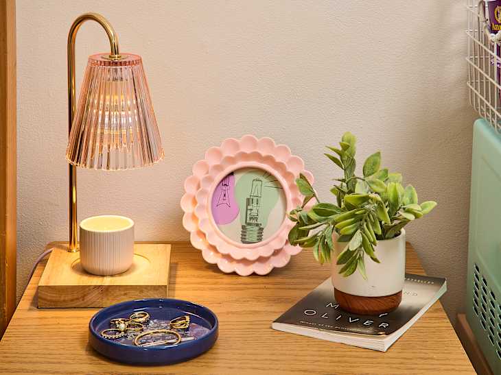 nightstand in cottage core dorm room