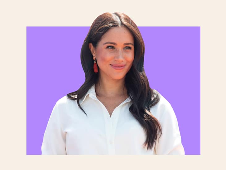 Meghan Markle headshot in purple template.