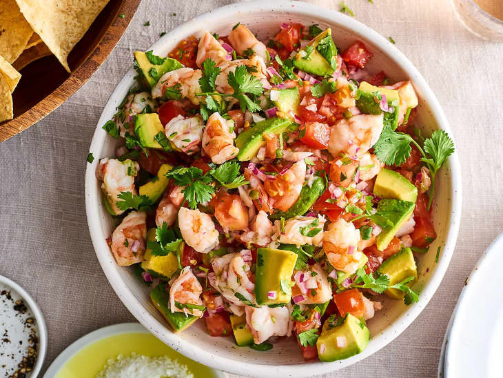 Shrimp ceviche and avocado in a bowl