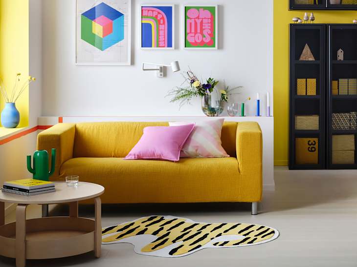 Colorful IKEA decorated living room.