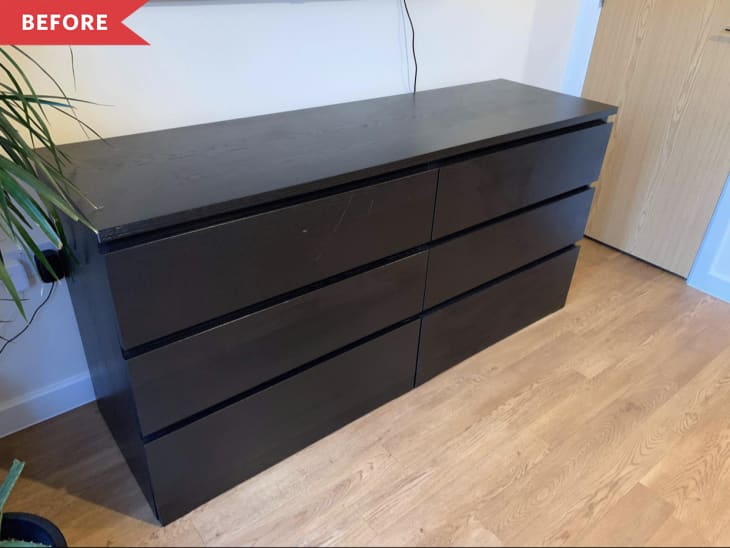 Before: Brown-black IKEA MALM six-drawer dresser