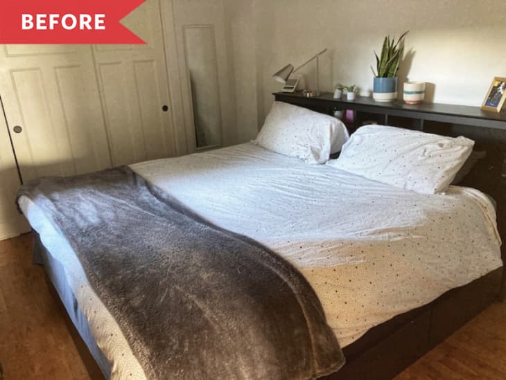 bedroom before renovation white sheets white walls