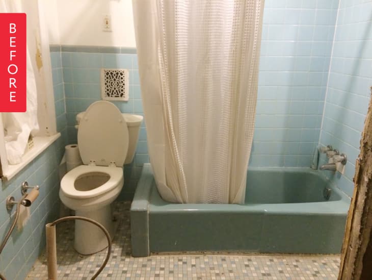 Before & After A Baby Blue Bathroom Keeps Its Vintage Roots