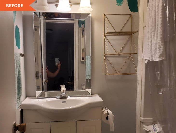 White bathroom with sample paint splashes