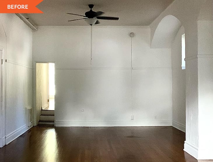 Before: empty white room with a ceiling fan