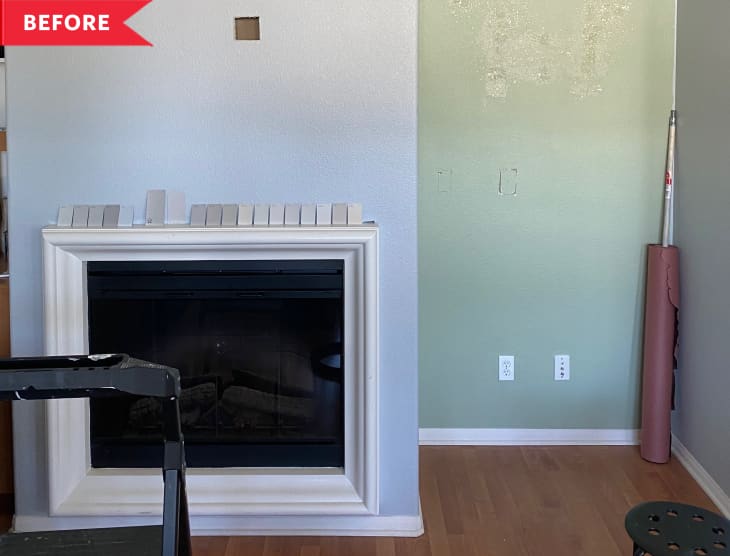 Before: Fireplace with empty corner to the right