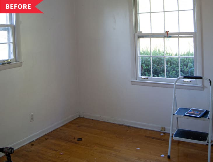 Before: 10x10' empty office with popcorn ceilings and white walls