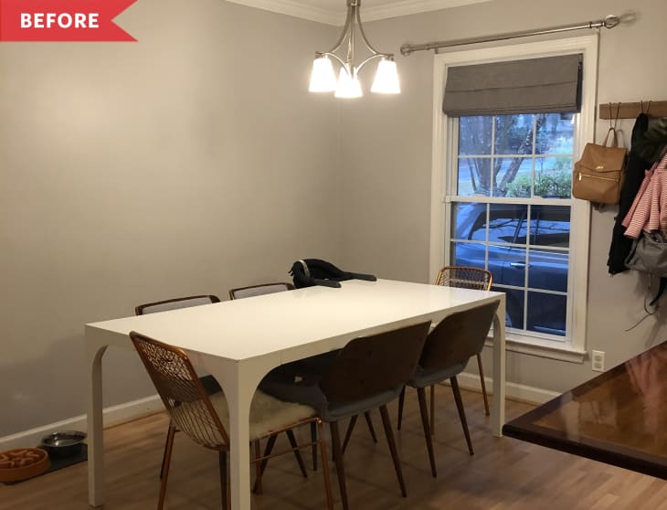 Before: Sparse dining room with gray walls