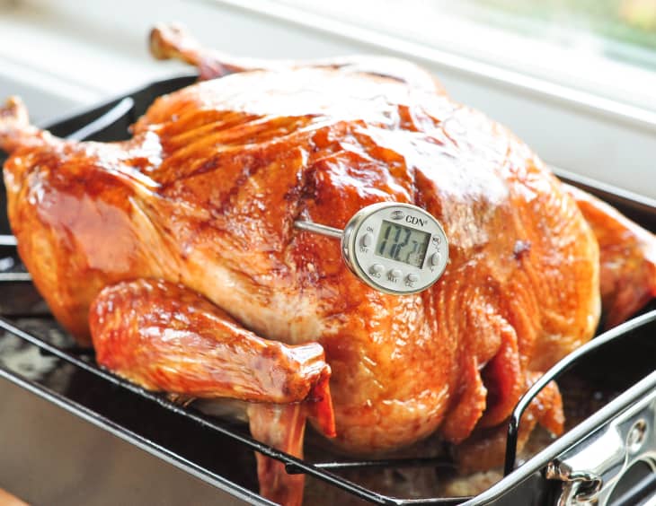 roasted turkey with an instant-read thermometer