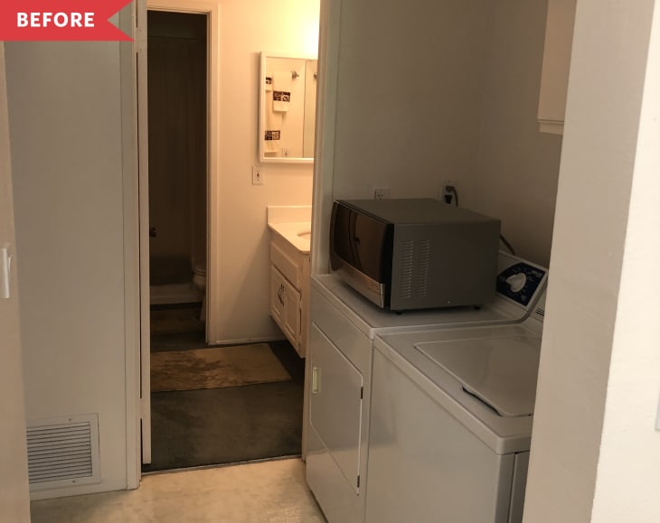 Before: Laundry room with 1999 Hotpoint washer and dryer