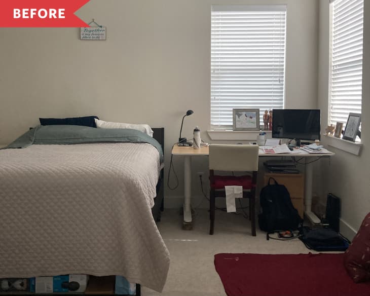 bedroom before renovation window closed messy room