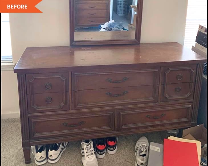 Before: Brown wooden dresser