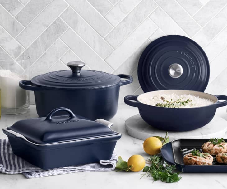 matte navy enameled cast iron cookware