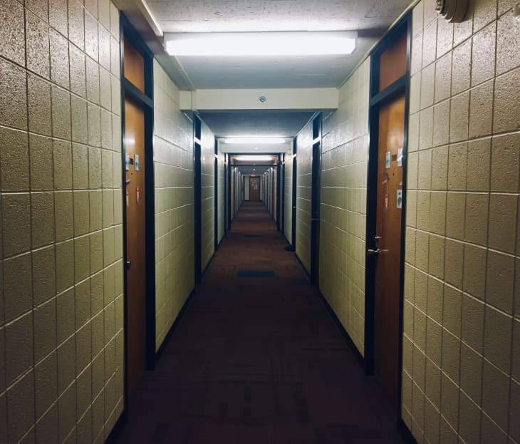 College dorm hallway