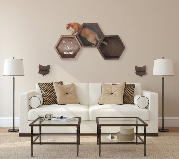 These Geometric Wall Shelves Double as a Cat Perch Apartment Therapy
