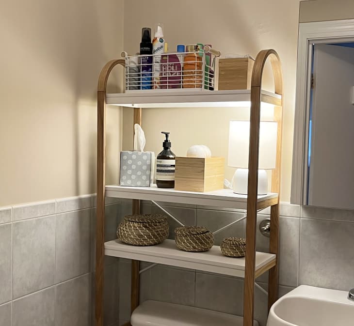 Over toilet storage online with towel bar